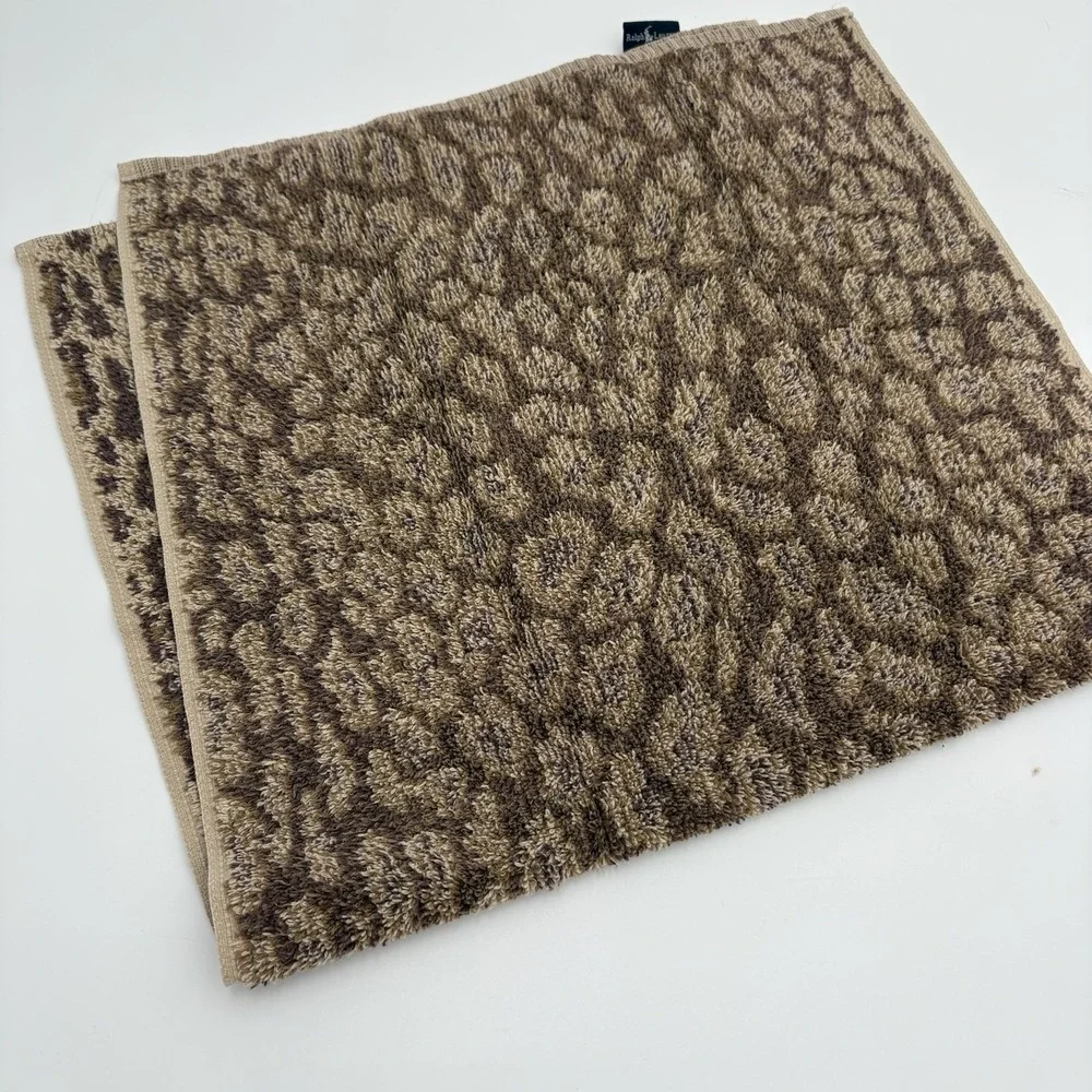 Ralph Lauren Vtg  Aragon Leopard Animal Print Cheetah Bath And Hand Towel Set